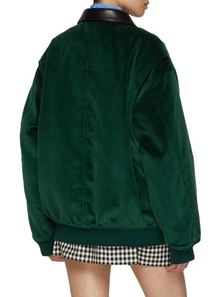 Back View - Click To Enlarge - MIU MIU - Leather Collar Cotton Corduroy Workwear Jacket