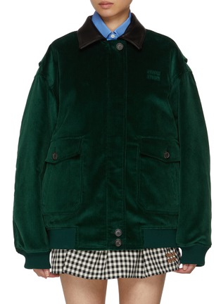Main View - Click To Enlarge - MIU MIU - Leather Collar Cotton Corduroy Workwear Jacket