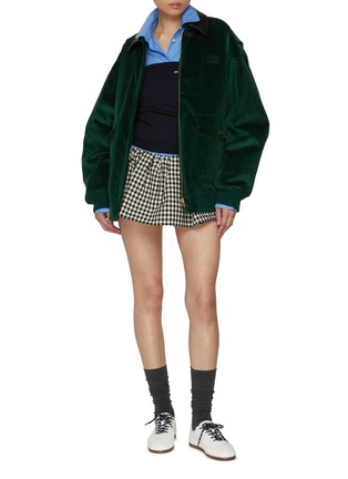 Figure View - Click To Enlarge - MIU MIU - Leather Collar Cotton Corduroy Workwear Jacket
