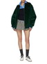 Figure View - Click To Enlarge - MIU MIU - Leather Collar Cotton Corduroy Workwear Jacket