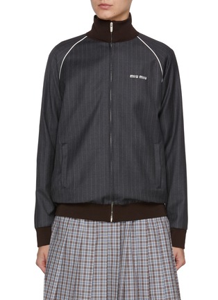 Main View - Click To Enlarge - MIU MIU - Zip Up Logo Wool Track Jacket