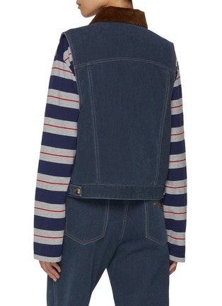 Back View - Click To Enlarge - MIU MIU - Corduroy Collar Dark Wash Denim Gilet