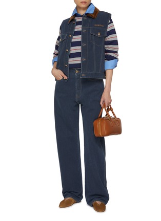 Figure View - Click To Enlarge - MIU MIU - Corduroy Collar Dark Wash Denim Gilet