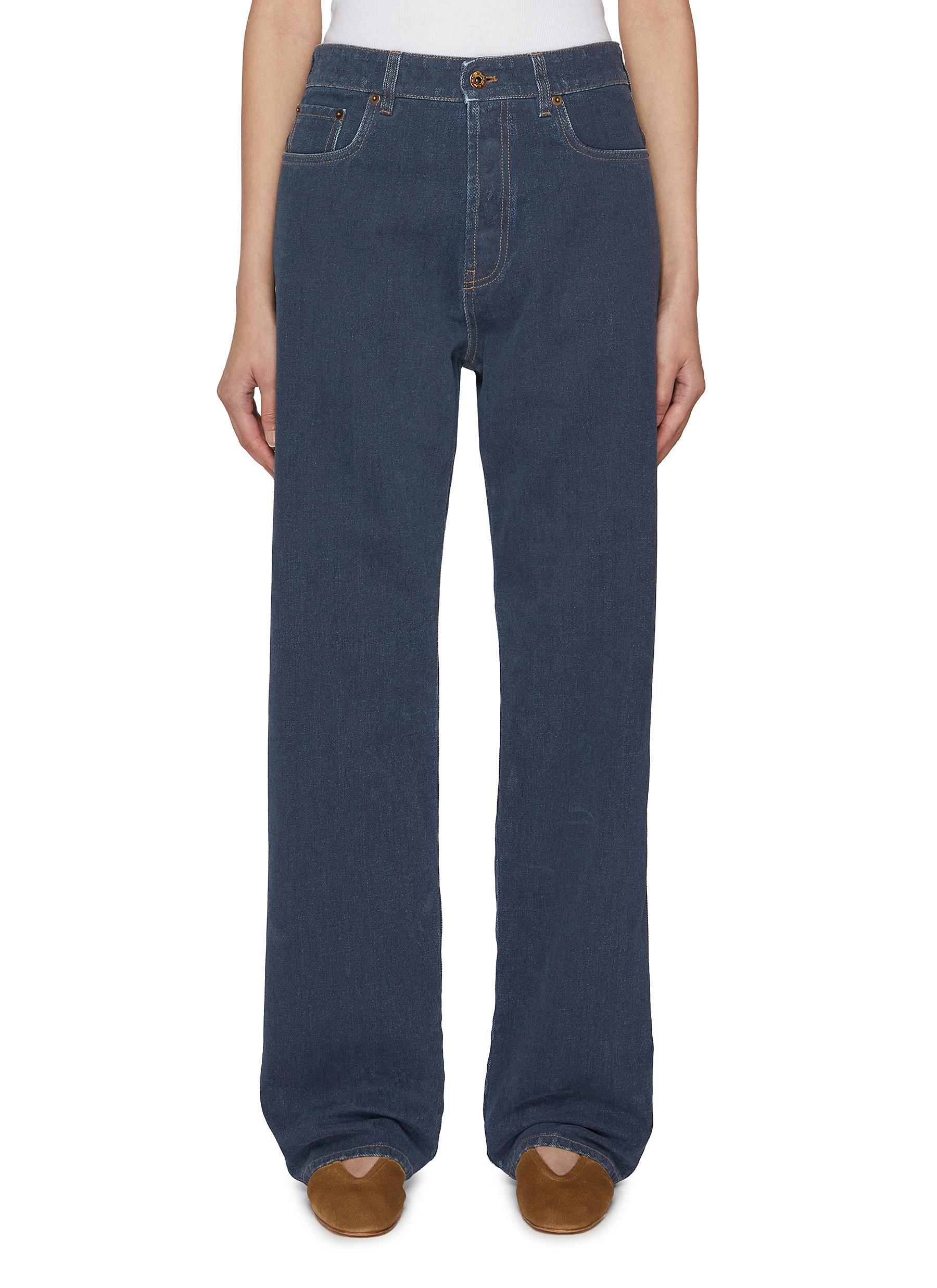 【関税&送料込】Miu Miu High-Waisted Jeans In Flocked Denim MIU MIU | High Rise Flocked Dark Wash Jeans | Women | Lane