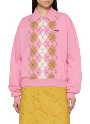 Main View - Click To Enlarge - MIU MIU - Argyle Polo Collar Cashmere Sweater