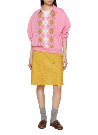 Figure View - Click To Enlarge - MIU MIU - Argyle Polo Collar Cashmere Sweater