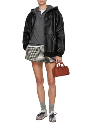 Figure View - Click To Enlarge - MIU MIU - Padded Fleece Lined Leather Hoodie