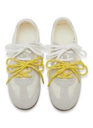 Front View - Click To Enlarge - PEDDER RED - Petra Low Top Suede Nylon Women's Sneakers