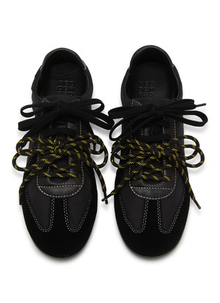 Front View - Click To Enlarge - PEDDER RED - Petra Low Top Suede Nylon Women's Sneakers