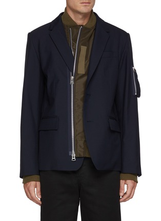Main View - Click To Enlarge - SACAI - Zip Up Layered Hybrid Blazer