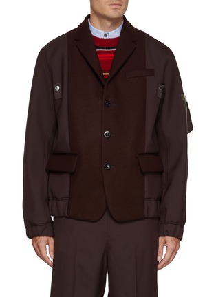 Main View - Click To Enlarge - SACAI - Hybrid Single Breasted Blazer Wool Bomber Jacket