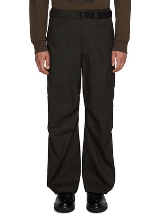 Main View - Click To Enlarge - SACAI - Belted Checkered Wool Cargo Pants