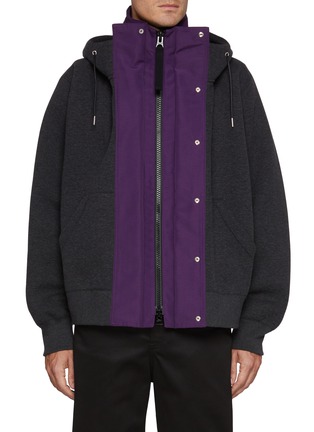 Main View - Click To Enlarge - SACAI - Layered Snap Button Zip Up Hoodie