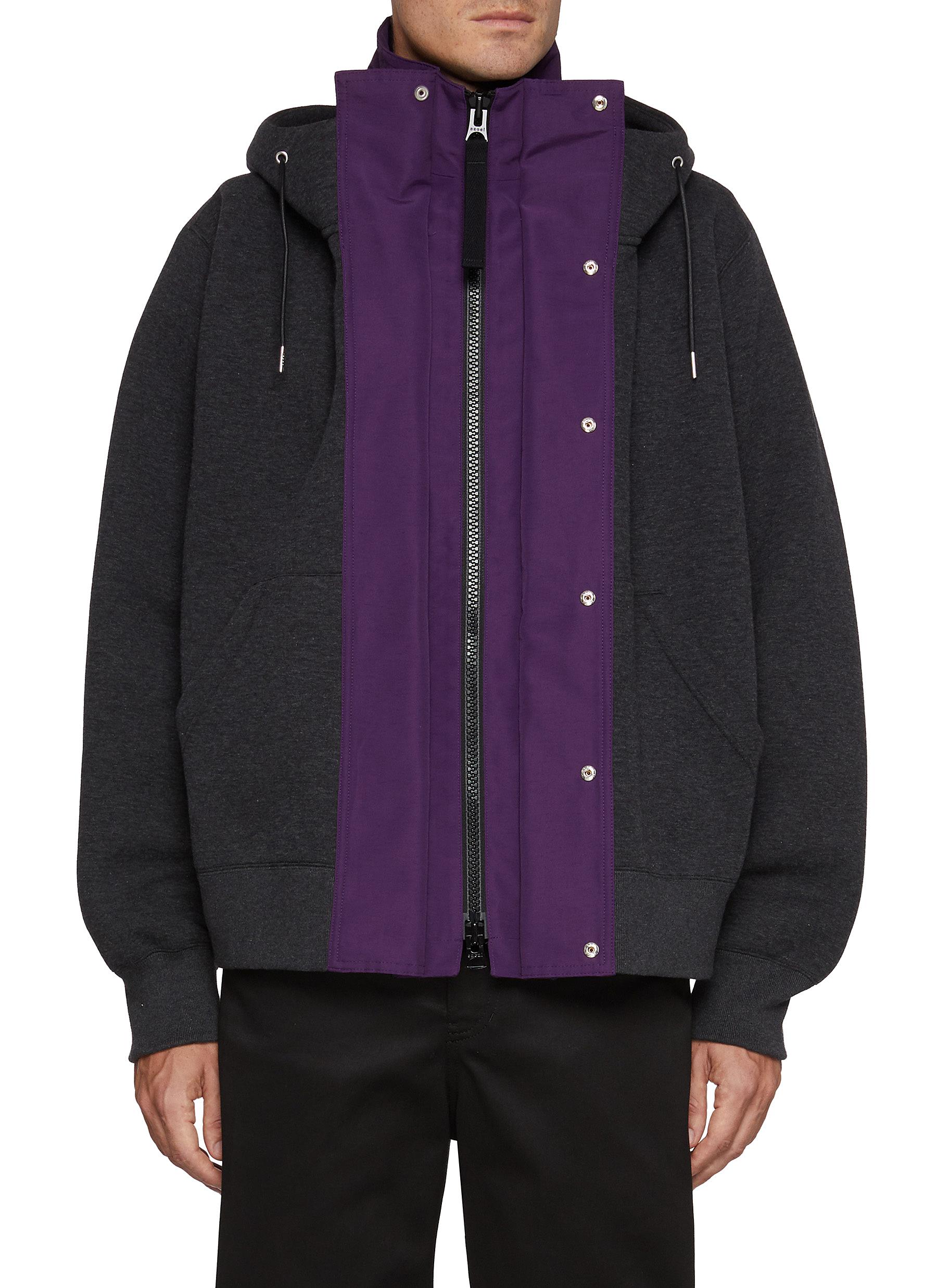 SACAI | Layered Snap Button Zip Up Hoodie | Men | Lane Crawford
