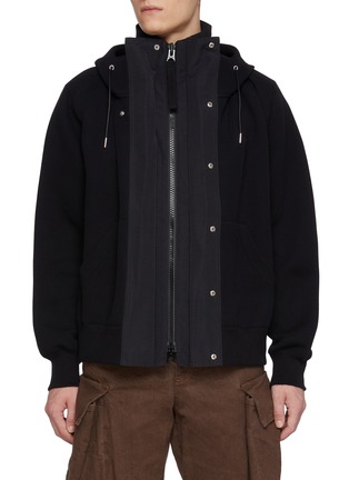 Main View - Click To Enlarge - SACAI - Layered Snap Button Zip Up Hoodie