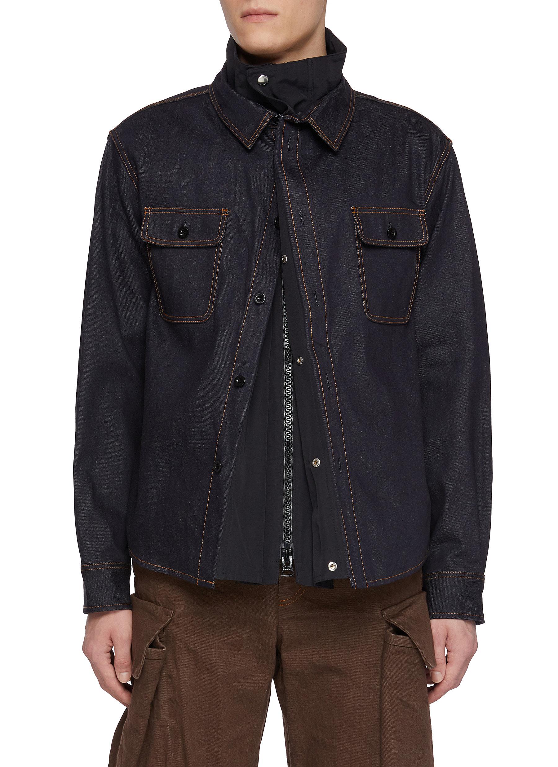 SACAI | Layered Dark Wash Denim Jacket | Men | Lane Crawford SACAI | Layered Dark Wash Denim Jacket | Men | Lane Crawford