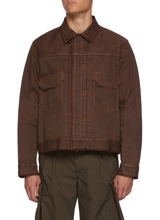 Main View - Click To Enlarge - SACAI - Double Layered Raw Edge Dark Wash Jeans