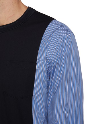  - SACAI - Striped Poplin Sleeve Cotton T-Shirt