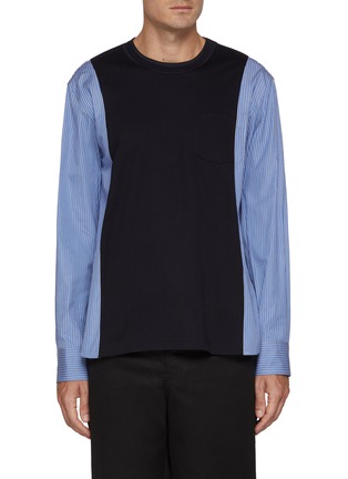Main View - Click To Enlarge - SACAI - Striped Poplin Sleeve Cotton T-Shirt