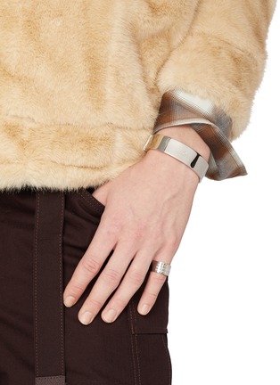 Figure View - Click To Enlarge - MM6 MAISON MARGIELA - Embossed Logo Brass Stainless Steel Silver Cuff