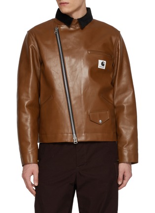 Main View - Click To Enlarge - SACAI - x Carhartt WIP Slanted Zip Leather Jacket