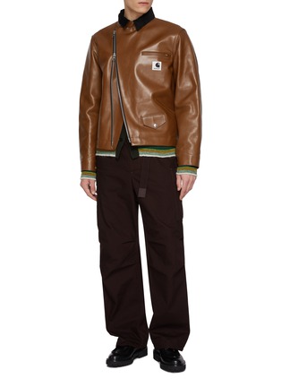 Figure View - Click To Enlarge - SACAI - x Carhartt WIP Slanted Zip Leather Jacket