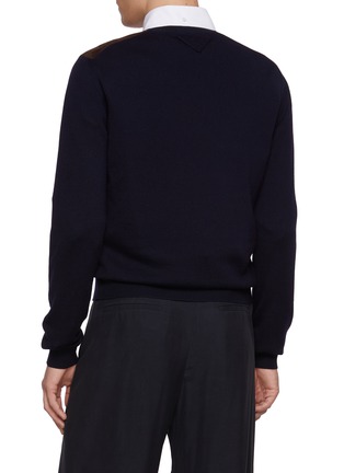 Back View - Click To Enlarge - PRADA - V-Neck Suede Insert Wool Sweater