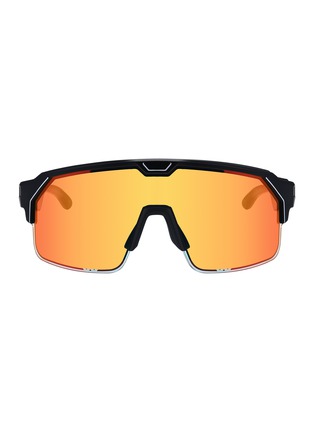 Front View - Click To Enlarge - CHAMELO - Music Shield HVL Lens Smart Glasses — Matte Black Frame/Fire Lenses