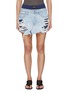 Main View - Click To Enlarge - ALEXANDERWANG - Prestyle Boxer Distressed Light Wash Denim Skirt