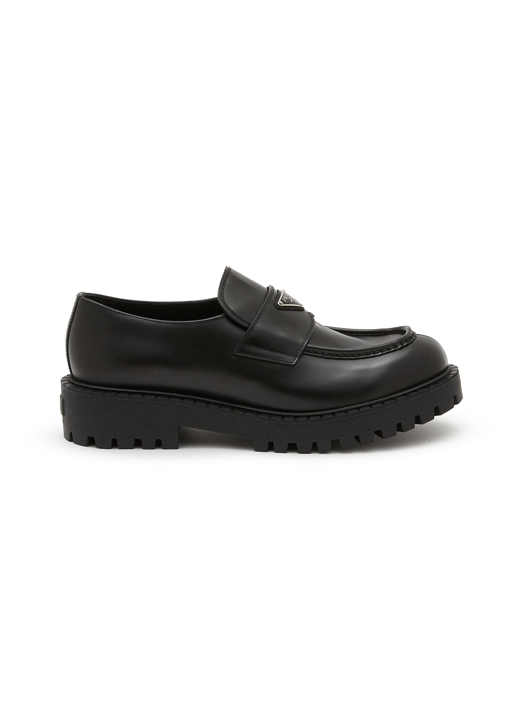 PRADA | Spazzolato Rois Chocolate Leather Loafers | Men