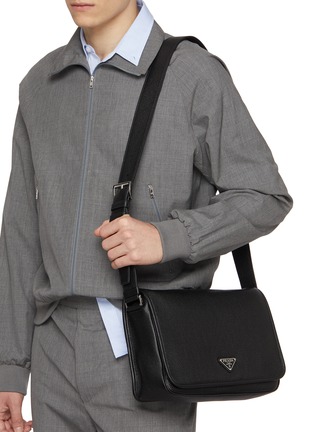 PRADA | Logo Plaque Leather Shoulder Bag | Men | Lane Crawford