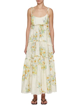 Main View - Click To Enlarge - ALÉMAIS - Juliette Broderie Anglais Tiered Cotton Midi Dress
