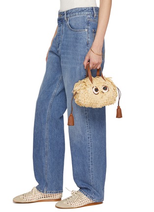 Front View - Click To Enlarge - ANYA HINDMARCH - Small Shag Eyes Raffia Leather Tote Bag