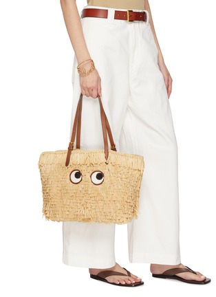 Figure View - Click To Enlarge - ANYA HINDMARCH - Shag Eyes Raffia Leather E/W Tote