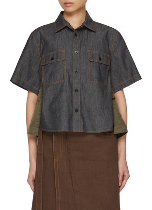 Main View - Click To Enlarge - SACAI - Hybrid Back Dark Wash Denim Shirt