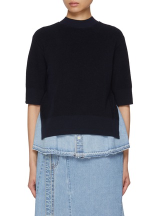 Main View - Click To Enlarge - SACAI - Hybrid Knit Light Wash Sweater