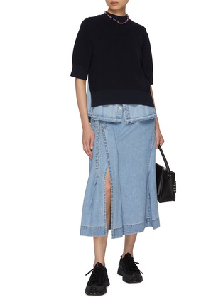 Figure View - Click To Enlarge - SACAI - Hybrid Knit Light Wash Sweater