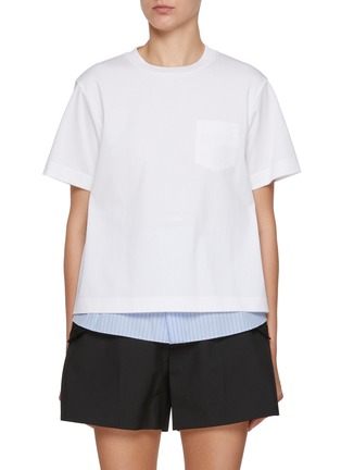 Main View - Click To Enlarge - SACAI - Hybrid Striped Cotton Poplin T-Shirt