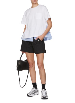 Figure View - Click To Enlarge - SACAI - Hybrid Striped Cotton Poplin T-Shirt