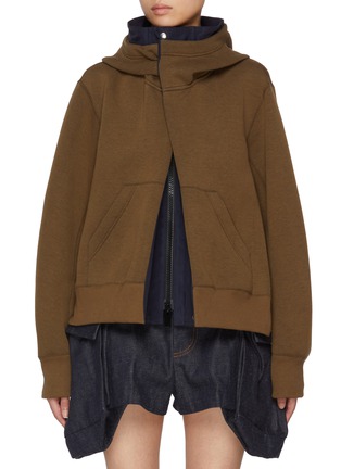 Main View - Click To Enlarge - SACAI - Hybrid Layered Sponge Sweat Hoodie