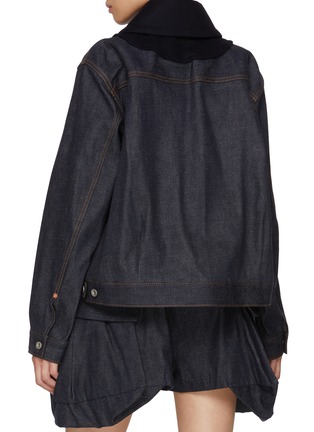 Back View - Click To Enlarge - SACAI - Hybrid Oversized Button Dark Wash Denim Jacket