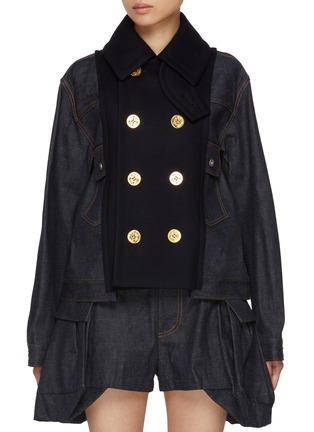 Main View - Click To Enlarge - SACAI - Hybrid Oversized Button Dark Wash Denim Jacket