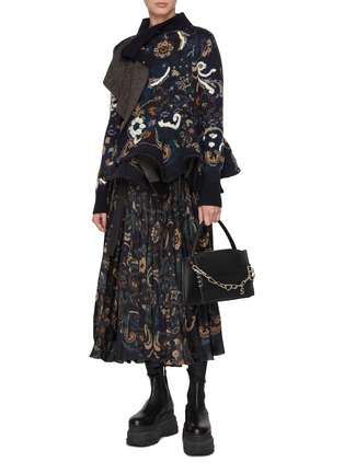 Figure View - Click To Enlarge - SACAI - Floral Jacquard Draped Wool Knit Top