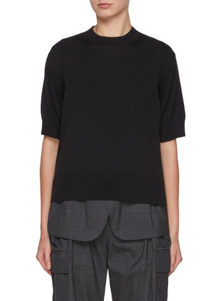 Main View - Click To Enlarge - SACAI - Hybrid Glen Check Wool Knit Top