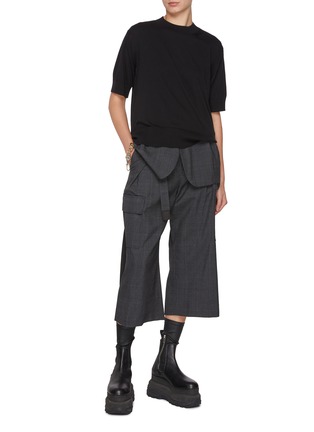 Figure View - Click To Enlarge - SACAI - Hybrid Glen Check Wool Knit Top