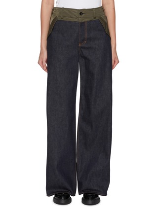 Main View - Click To Enlarge - SACAI - Hybrid Contrast Waistband Dark Wash Jeans