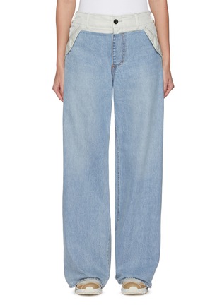 Main View - Click To Enlarge - SACAI - Hybrid Contrast Waistband Light Wash Jeans