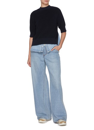 Figure View - Click To Enlarge - SACAI - Hybrid Contrast Waistband Light Wash Jeans