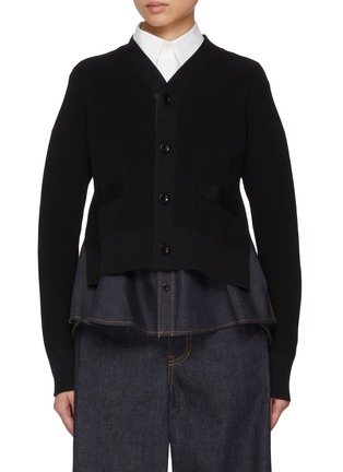 Main View - Click To Enlarge - SACAI - Hybrid Knit Dark Wash Denim Cardigan