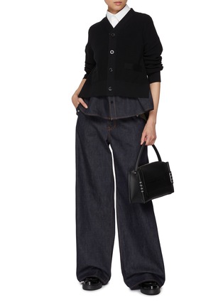Figure View - Click To Enlarge - SACAI - Hybrid Knit Dark Wash Denim Cardigan